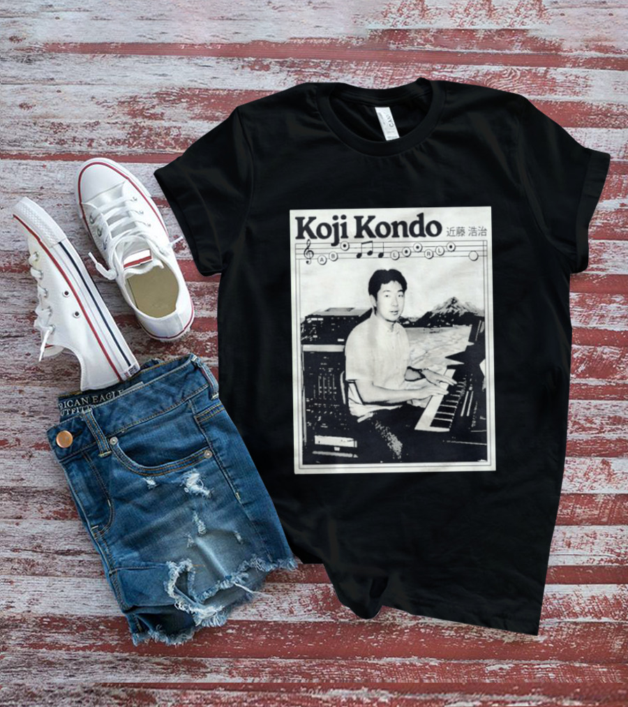 Koji Kondo Iconic Music Composer With Musical Notes And Piano Mastery T-Shirt