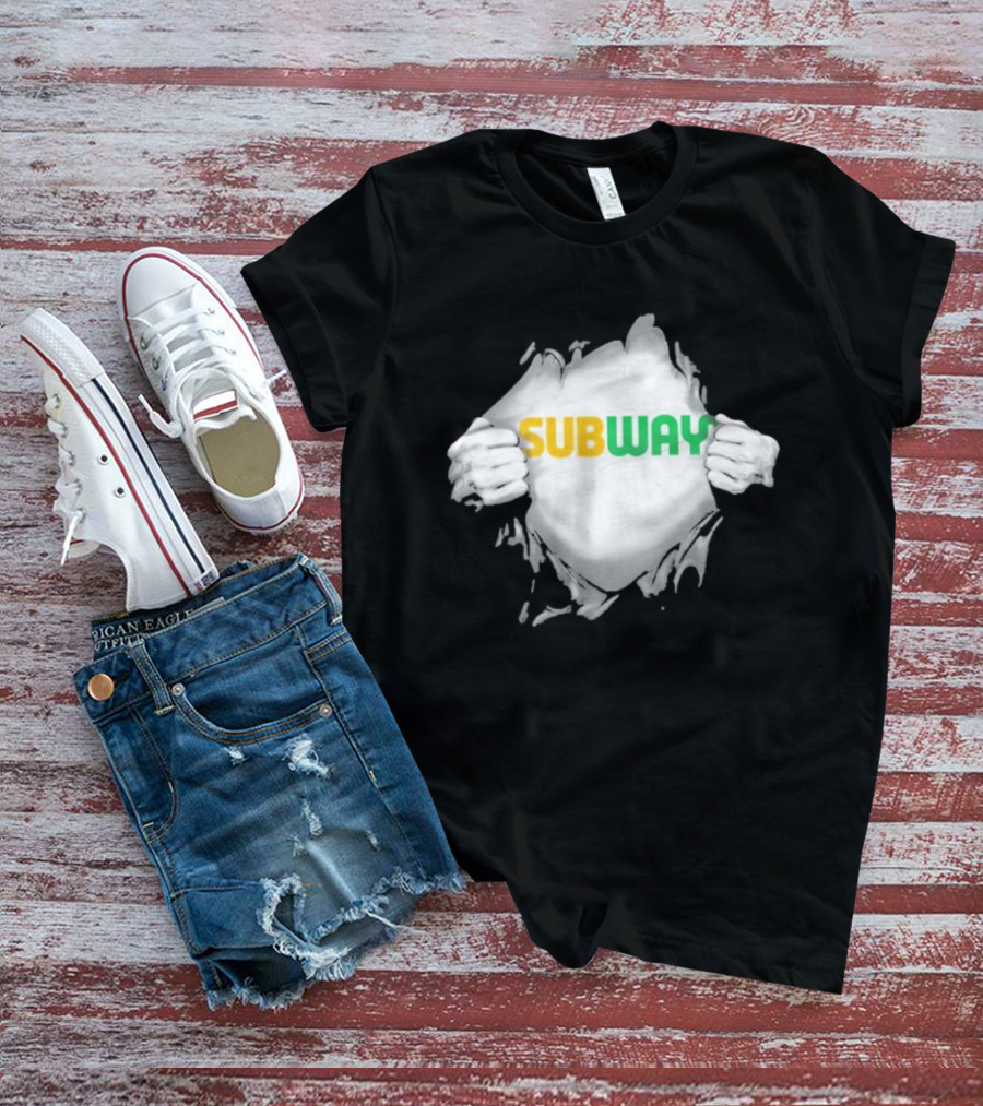 Subway Ripped Chest Superhero Torn Effect Employee Branding T-Shirt