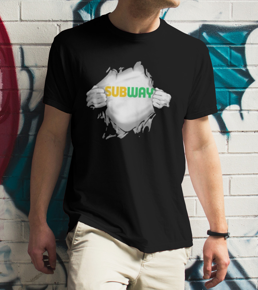 Subway Ripped Chest Superhero Torn Effect Employee Branding T-Shirt