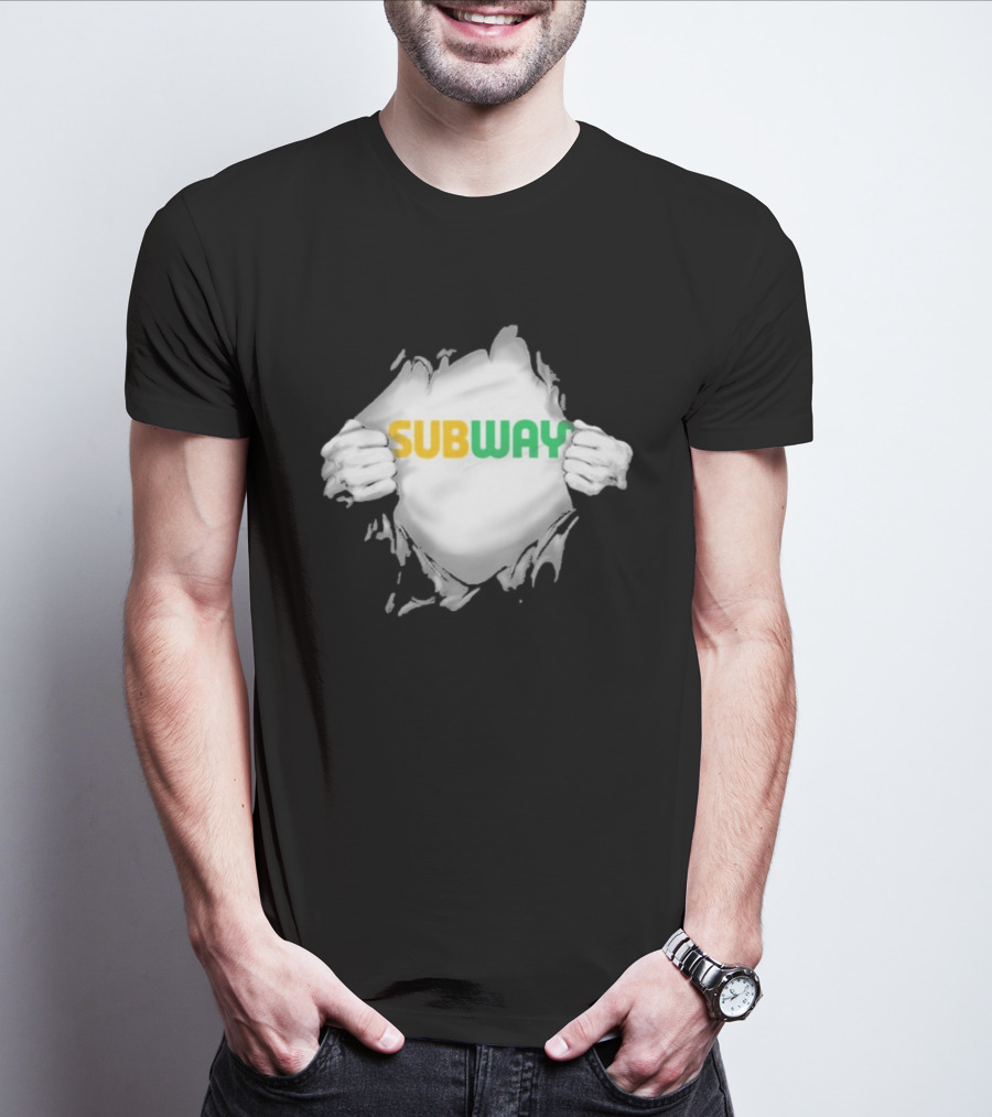 Subway Ripped Chest Superhero Torn Effect Employee Branding T-Shirt