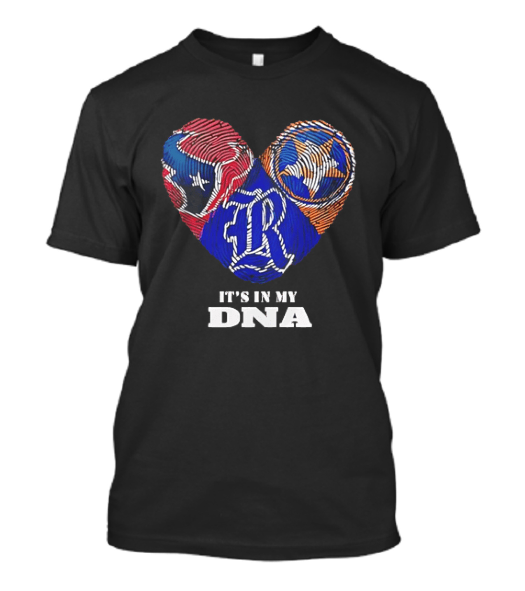 Texas Rangers Astros Fingerprint Heart It's In My DNA T-Shirt