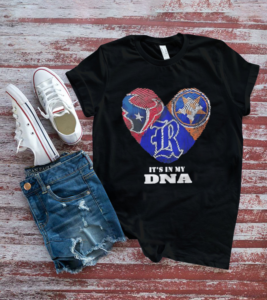 Texas Rangers Astros Fingerprint Heart It's In My DNA T-Shirt