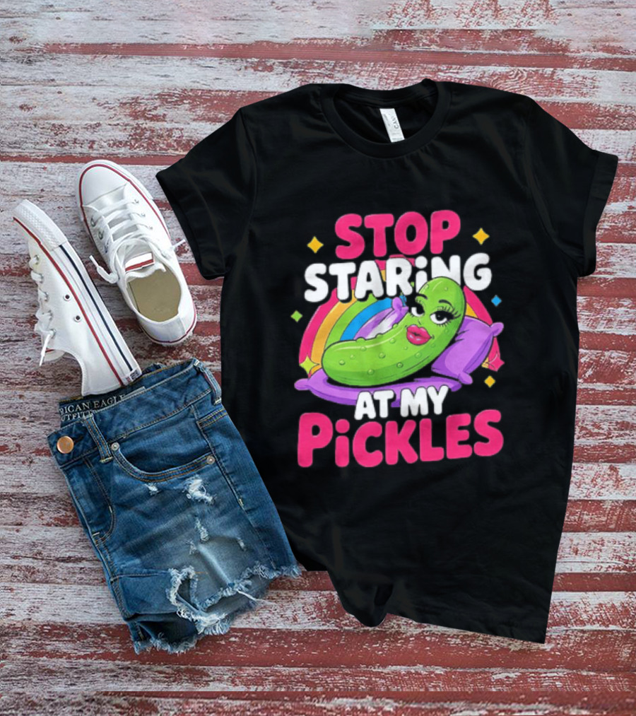 Stop Staring At My Pickles Pillow Rainbow T-Shirt
