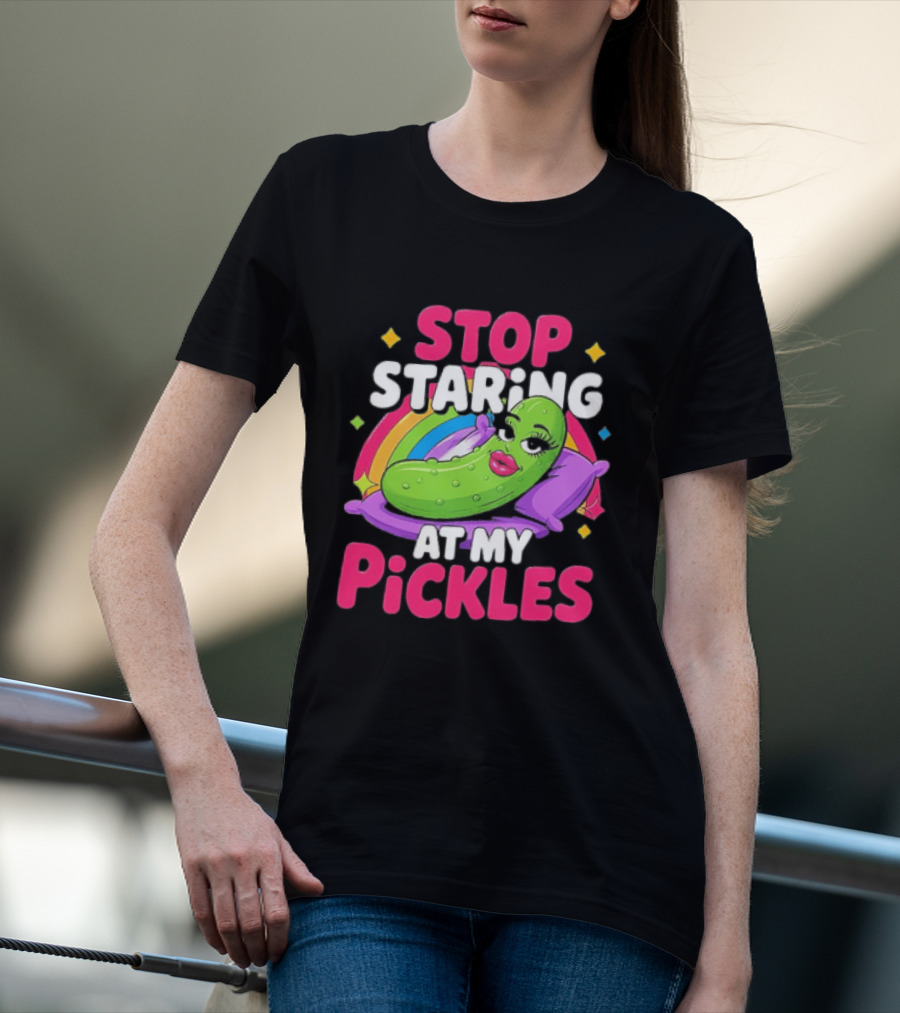 Stop Staring At My Pickles Pillow Rainbow T-Shirt