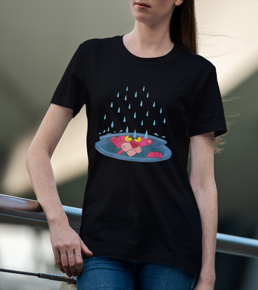 Pink Panther Peek Manhole Rainstorm Scene T-Shirt