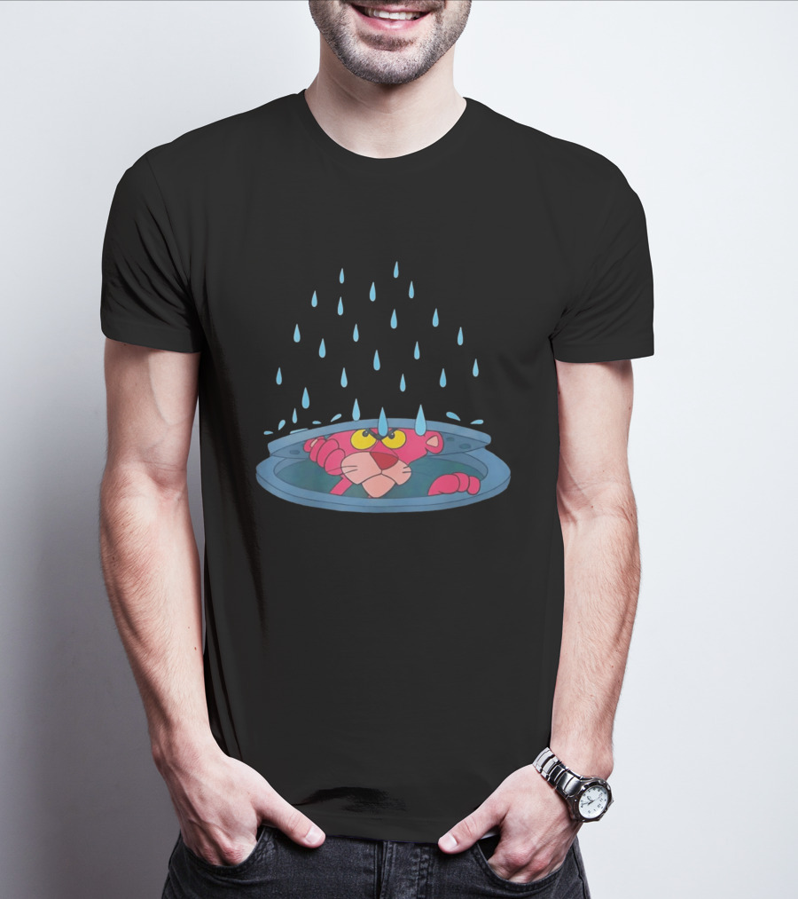 Pink Panther Peek Manhole Rainstorm Scene T-Shirt