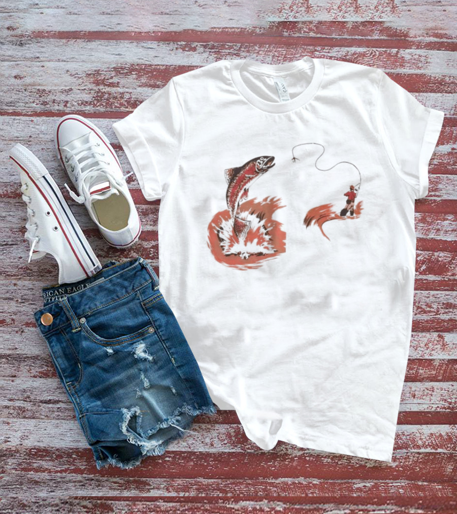 Fly Fisherman Catching Trout With Rod And Line T-Shirt