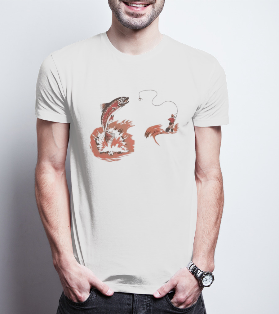 Fly Fisherman Catching Trout With Rod And Line T-Shirt