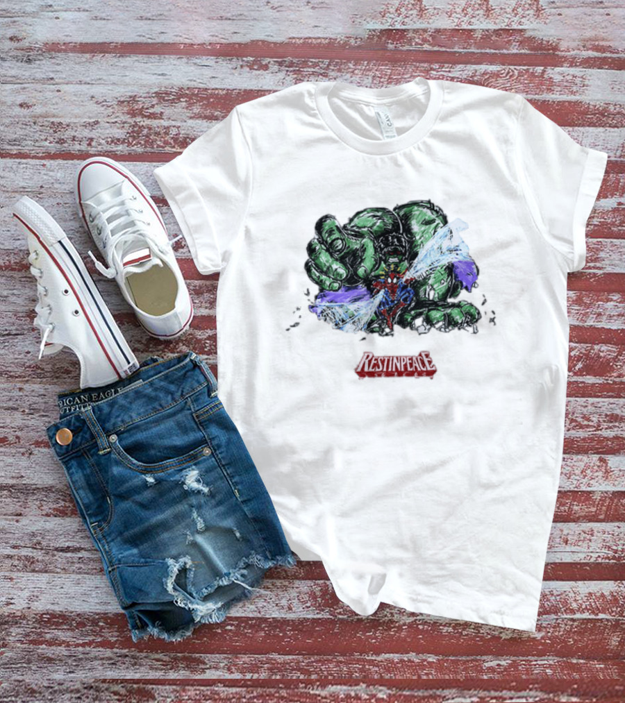 Marvel Comics Spider Man And Hulk Restinpeace Action Scene T-Shirt