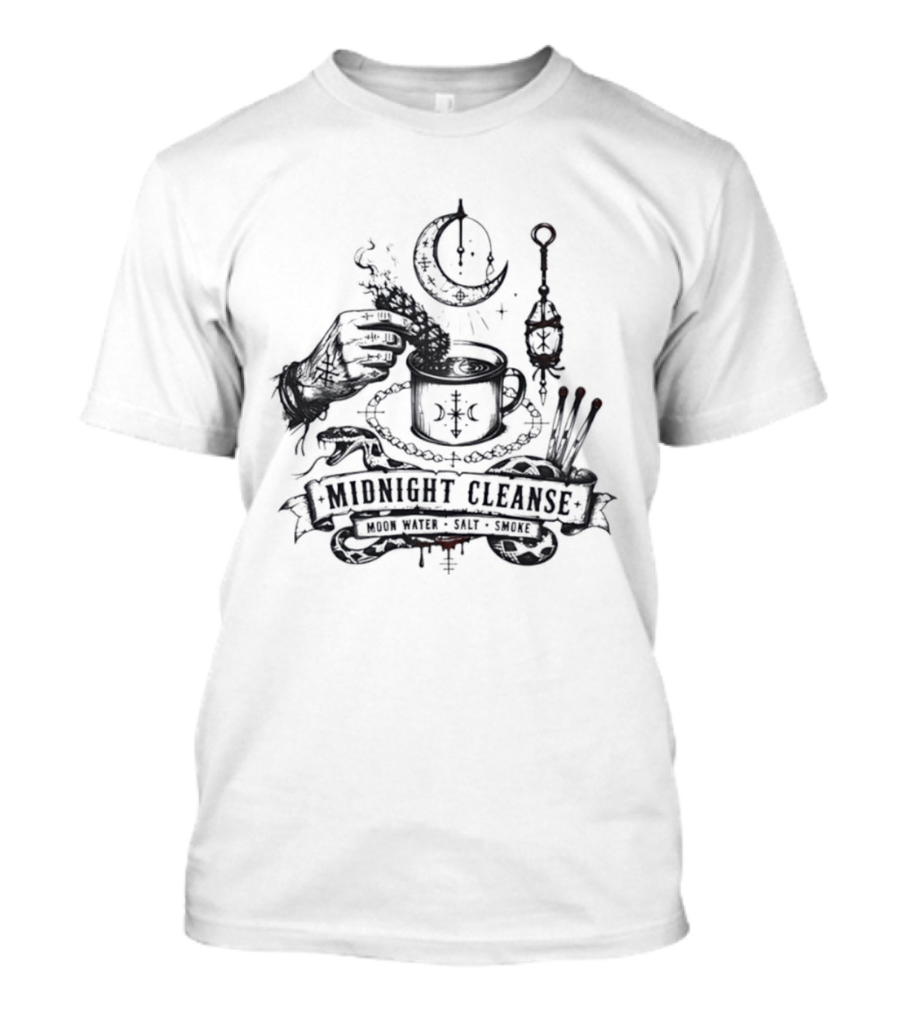 Moon Water Salt Smoke Midnight Cleanse Ritual Snake Hand Smudging T-Shirt