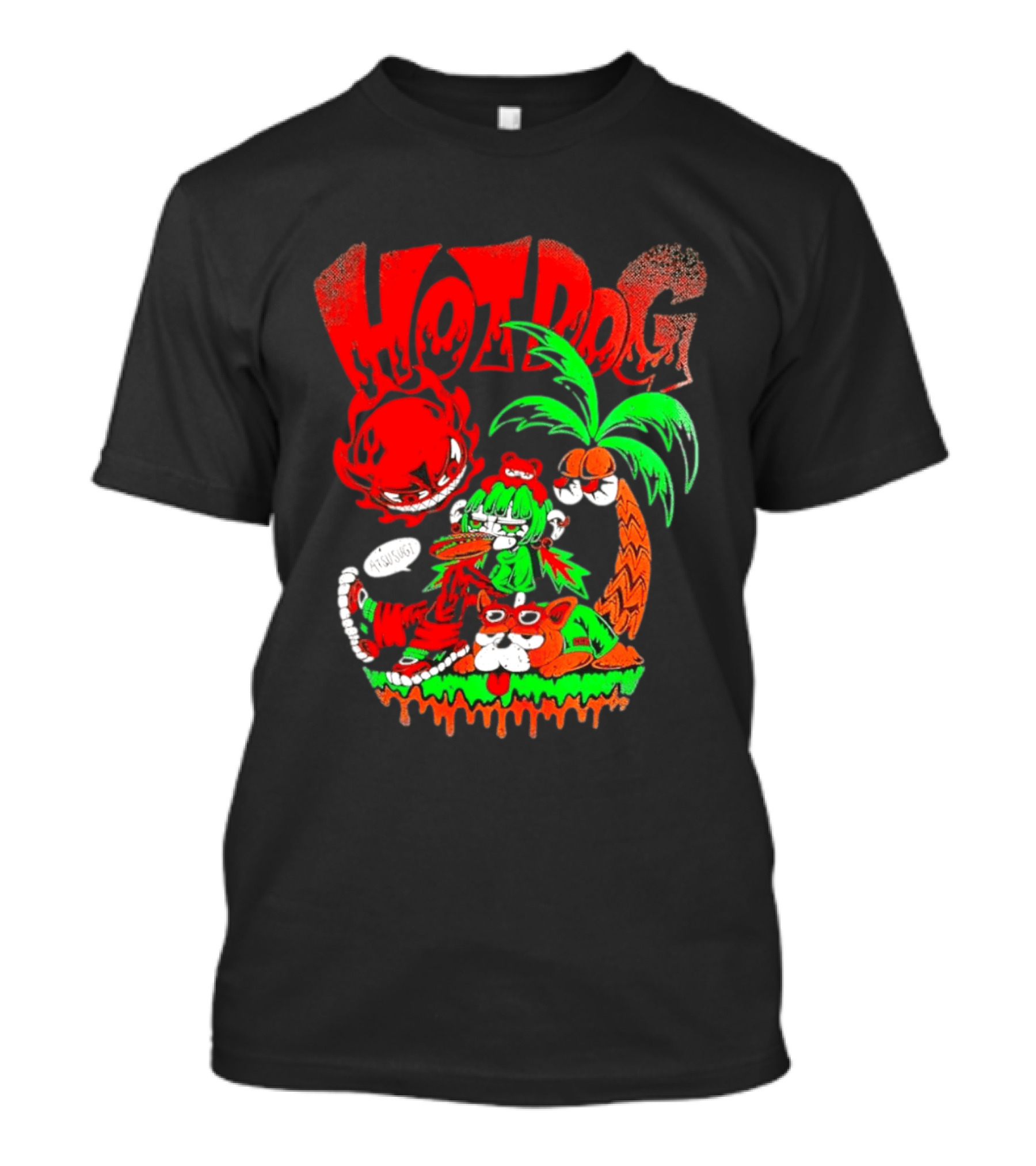 Hotdog Atsusugi Girl With Bear Hat And Dog Under Palm Tree T-Shirt