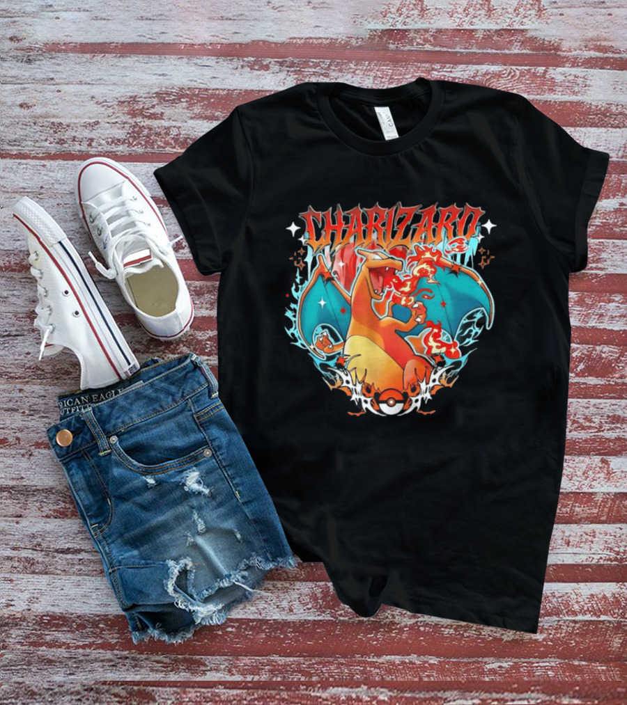 Charizard Pokemon CHARIZARO Fire Dragon With Pokeball And Flames T-Shirt