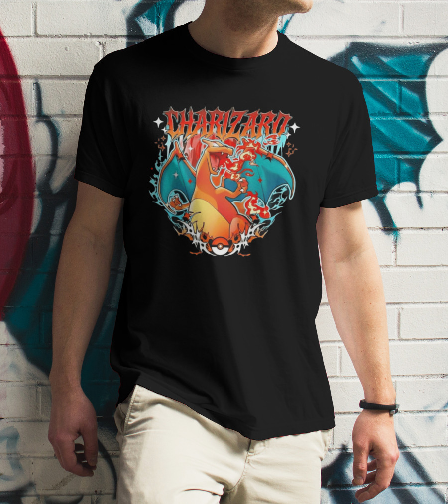Charizard Pokemon CHARIZARO Fire Dragon With Pokeball And Flames T-Shirt