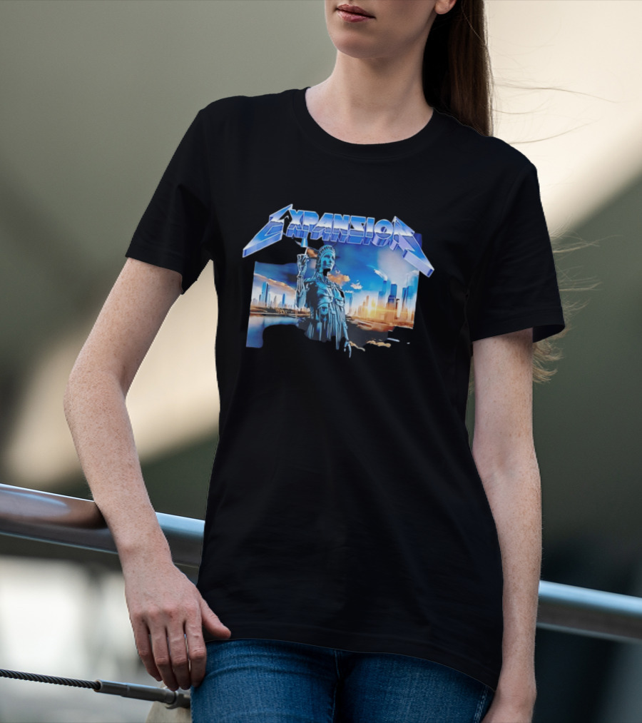 Expansion Futuristic Landmark Metallic Cityscape T-Shirt