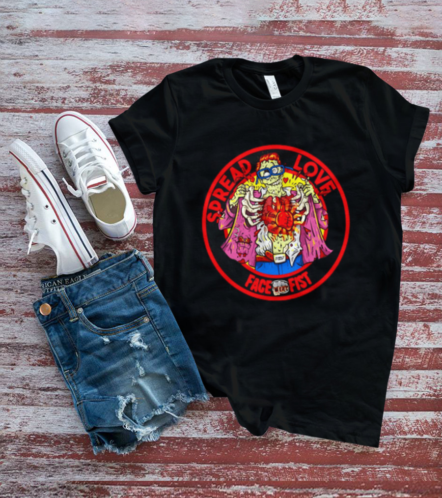 Spread Love Face Fist FMF Zombie Horror Skeleton Heart T-Shirt