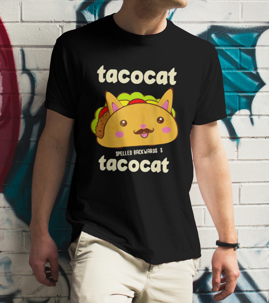 Tacocat Spelled Backwards Funny Meme Cartoon Palindrome Cat T-Shirt