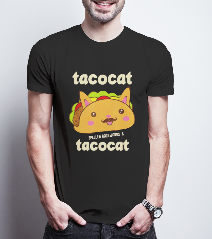 Tacocat Spelled Backwards Funny Meme Cartoon Palindrome Cat T-Shirt