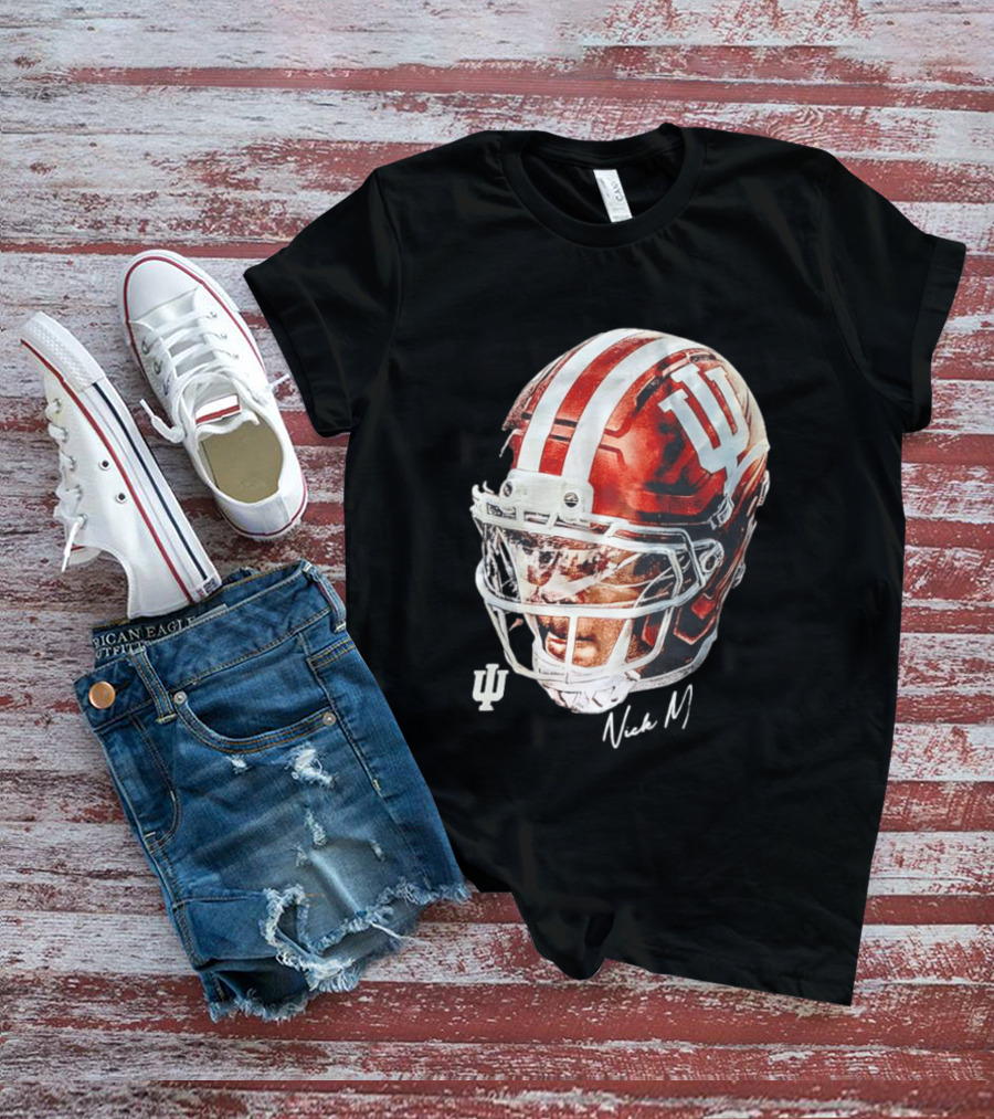 Nick Marsh Indiana University Football Helmet IU Iconic Red And White T-Shirt