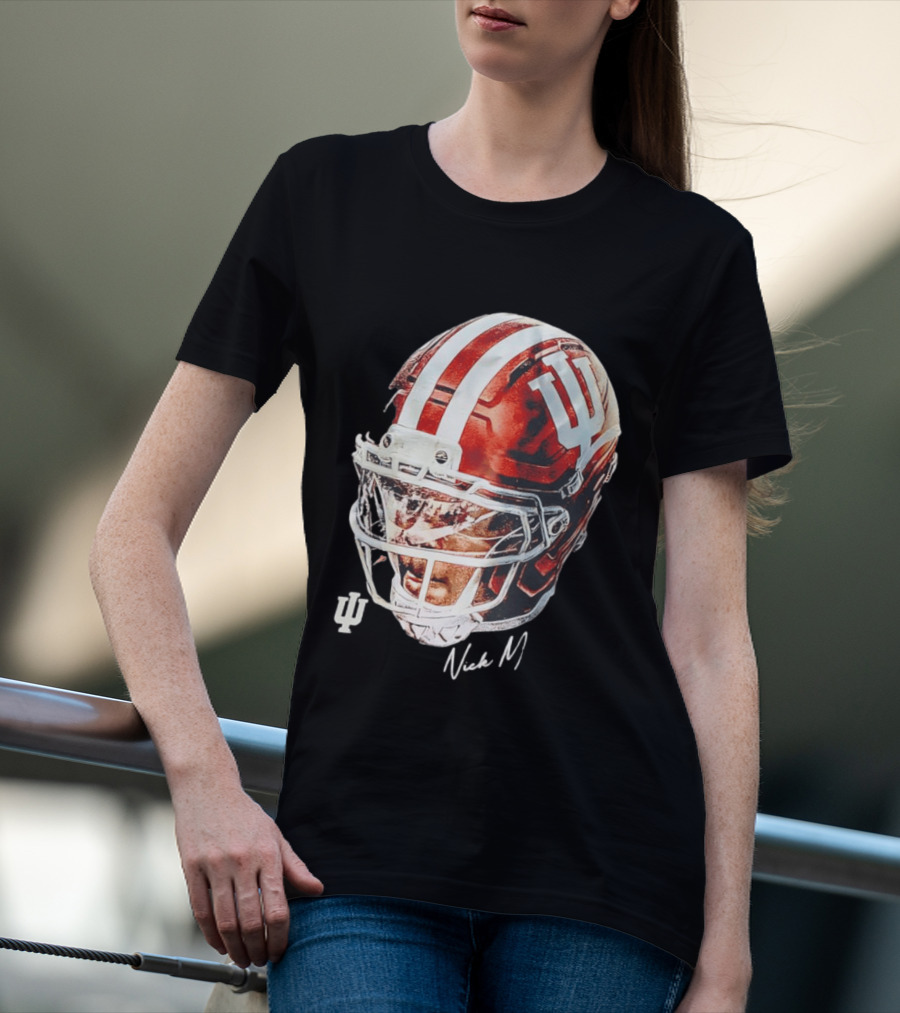 Nick Marsh Indiana University Football Helmet IU Iconic Red And White T-Shirt