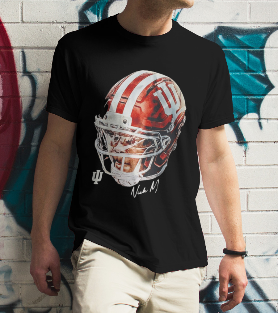 Nick Marsh Indiana University Football Helmet IU Iconic Red And White T-Shirt