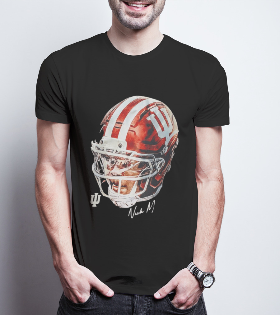 Nick Marsh Indiana University Football Helmet IU Iconic Red And White T-Shirt