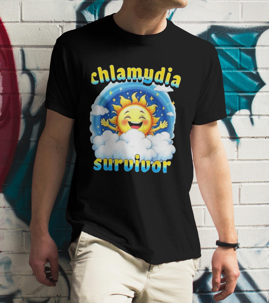 Chlamydia Survivor Sun Cartoon Humor Clouds Sky T-Shirt