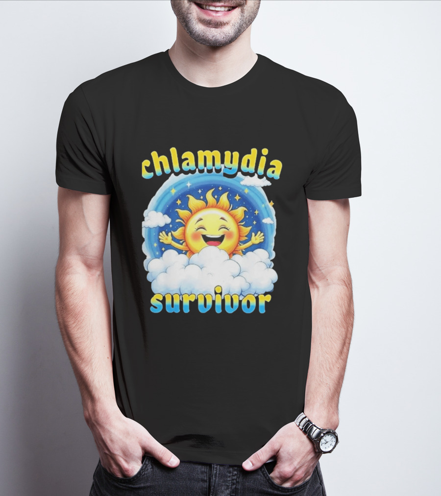Chlamydia Survivor Sun Cartoon Humor Clouds Sky T-Shirt