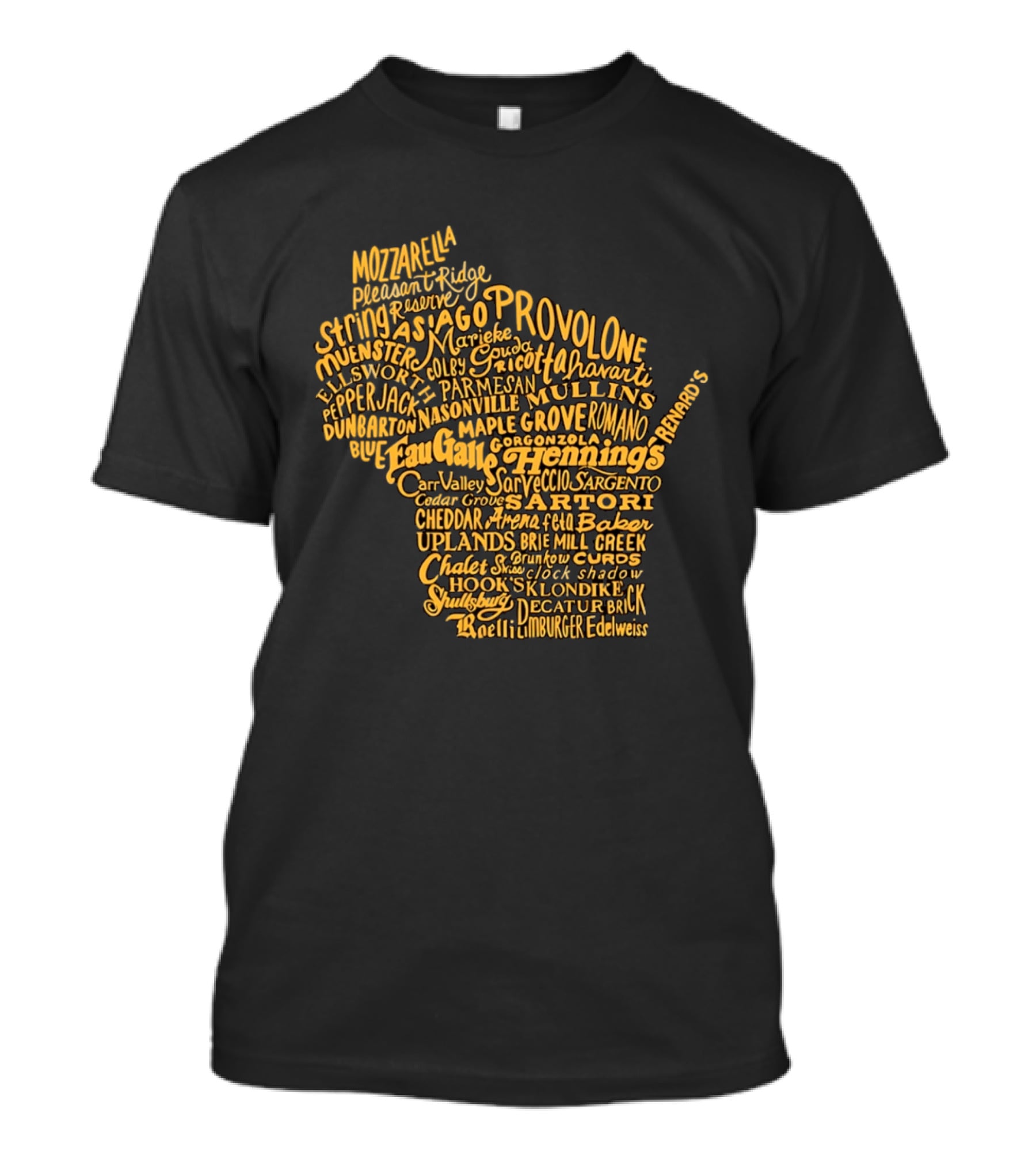 Wisconsin Cheese Map Eau Galle Cheddar Provolone Mozzarella Gouda Asiago Parmigiano Ullands T-Shirt