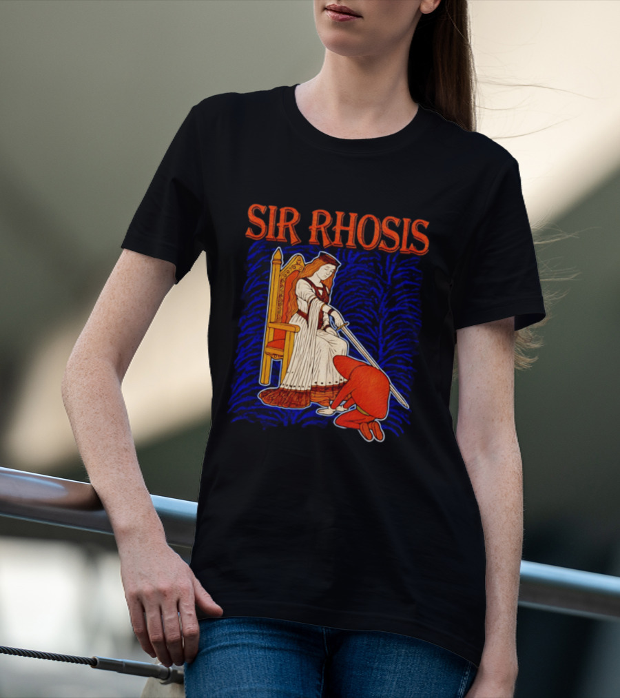 Sir Rhosis Medieval Pun Queen Knight Kneeling T-Shirt