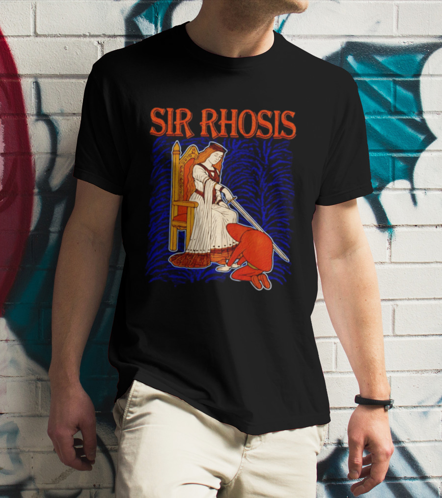 Sir Rhosis Medieval Pun Queen Knight Kneeling T-Shirt