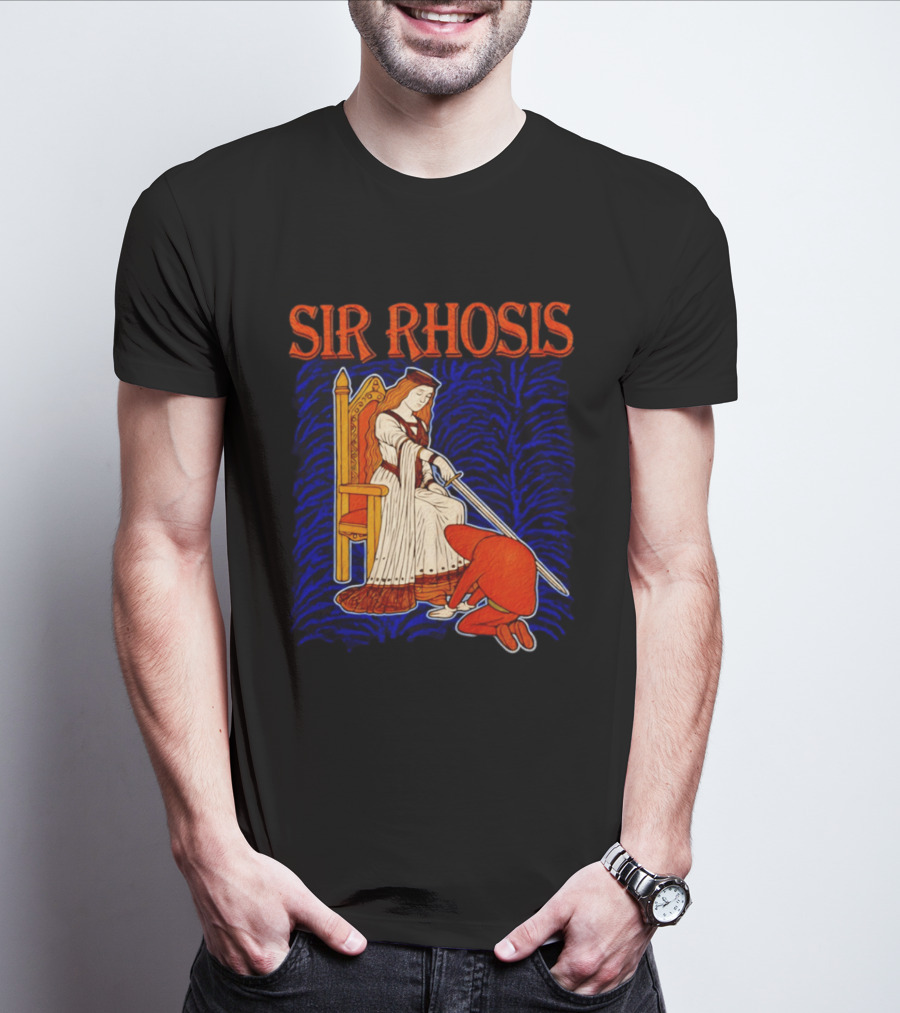 Sir Rhosis Medieval Pun Queen Knight Kneeling T-Shirt