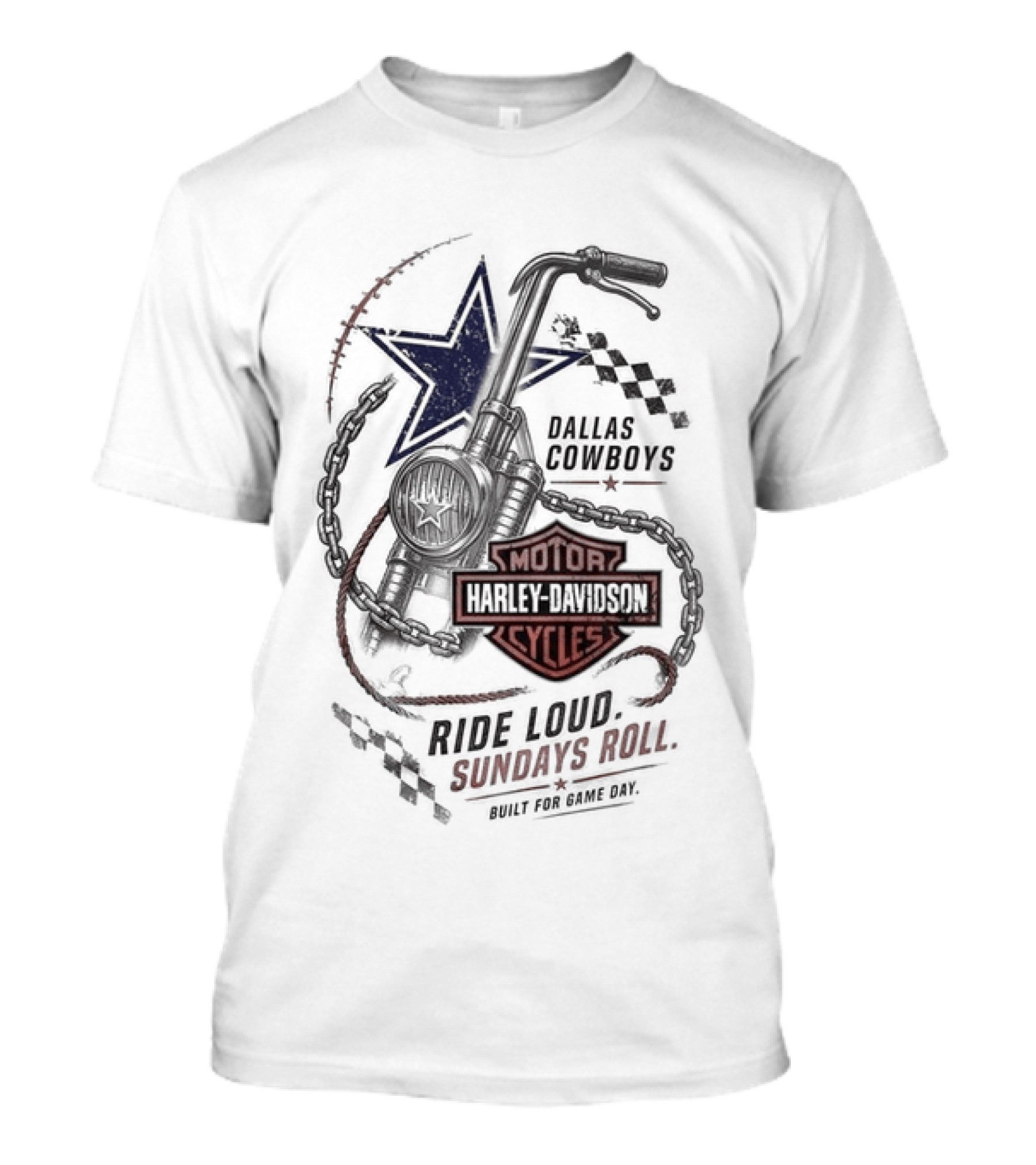 Dallas Cowboys Harley Davidson Motorcycles Ride Loud Sundays Roll Built For Game Day T-Shirt