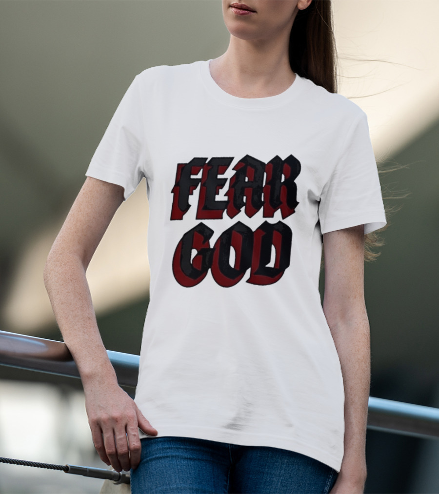 Fear God Script Faith Minimalist Religious Gothic Lettering T-Shirt