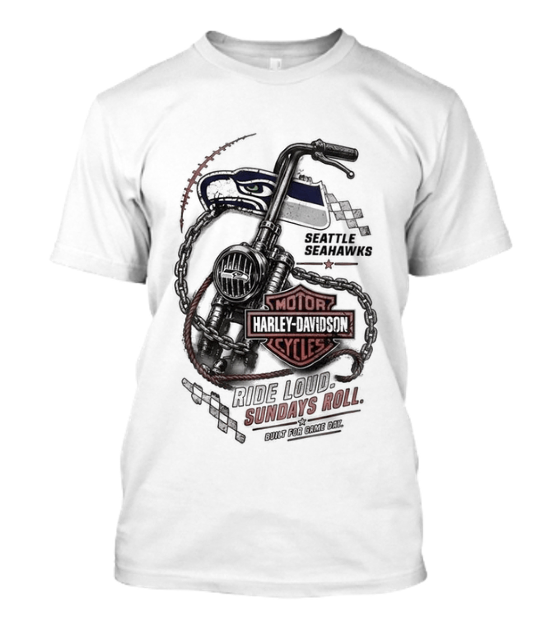 Seattle Seahawks Motor Harley Davidson Ride Loud Sundays Roll Game Day T-Shirt