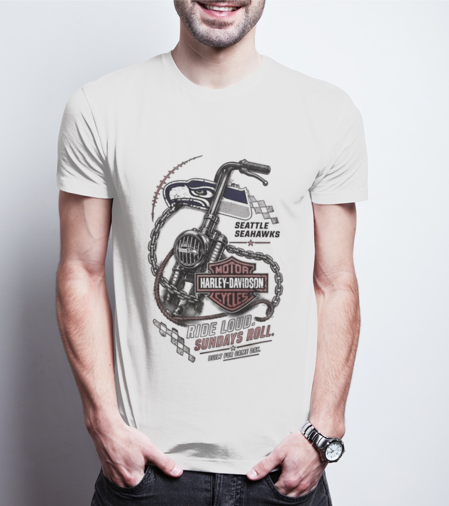 Seattle Seahawks Motor Harley Davidson Ride Loud Sundays Roll Game Day T-Shirt