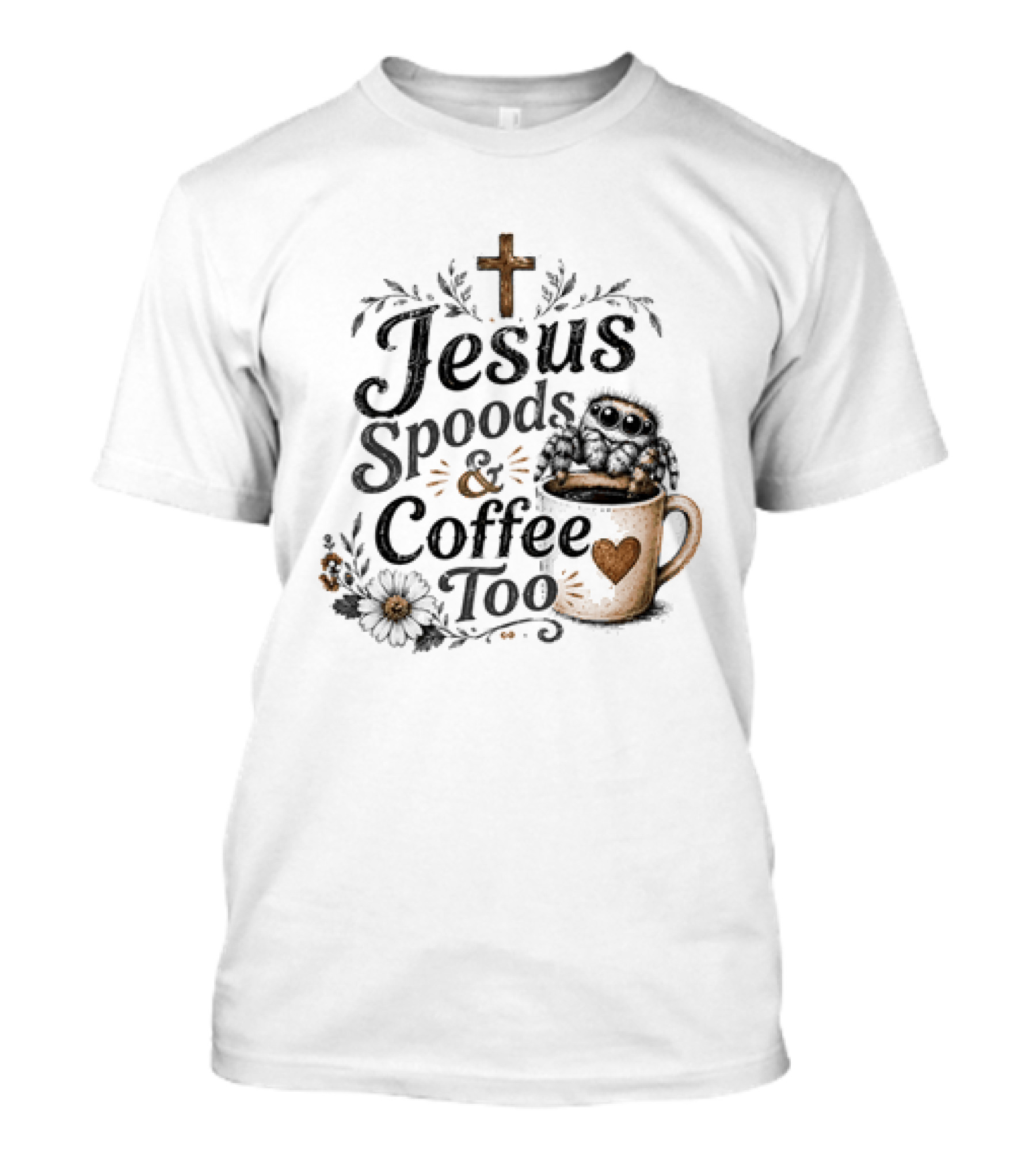 Jesus Spoods And Coffee Too Cross And Heart Christian T-Shirt