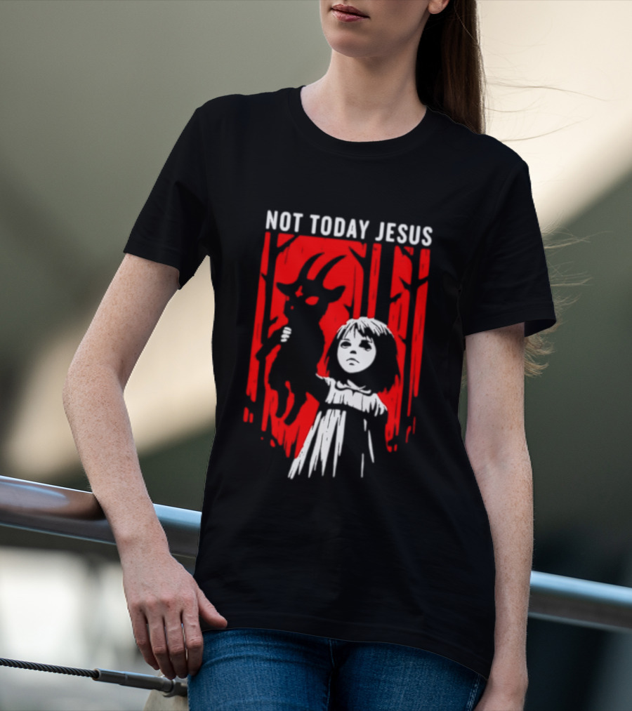 Not Today Jesus Baphomet Occult Girl Goth Dark Aesthetic Horror T-Shirt