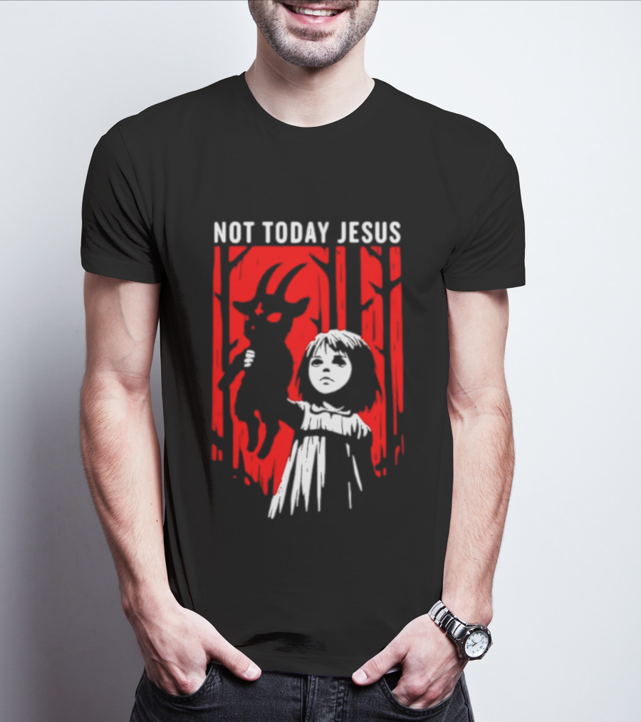 Not Today Jesus Baphomet Occult Girl Goth Dark Aesthetic Horror T-Shirt