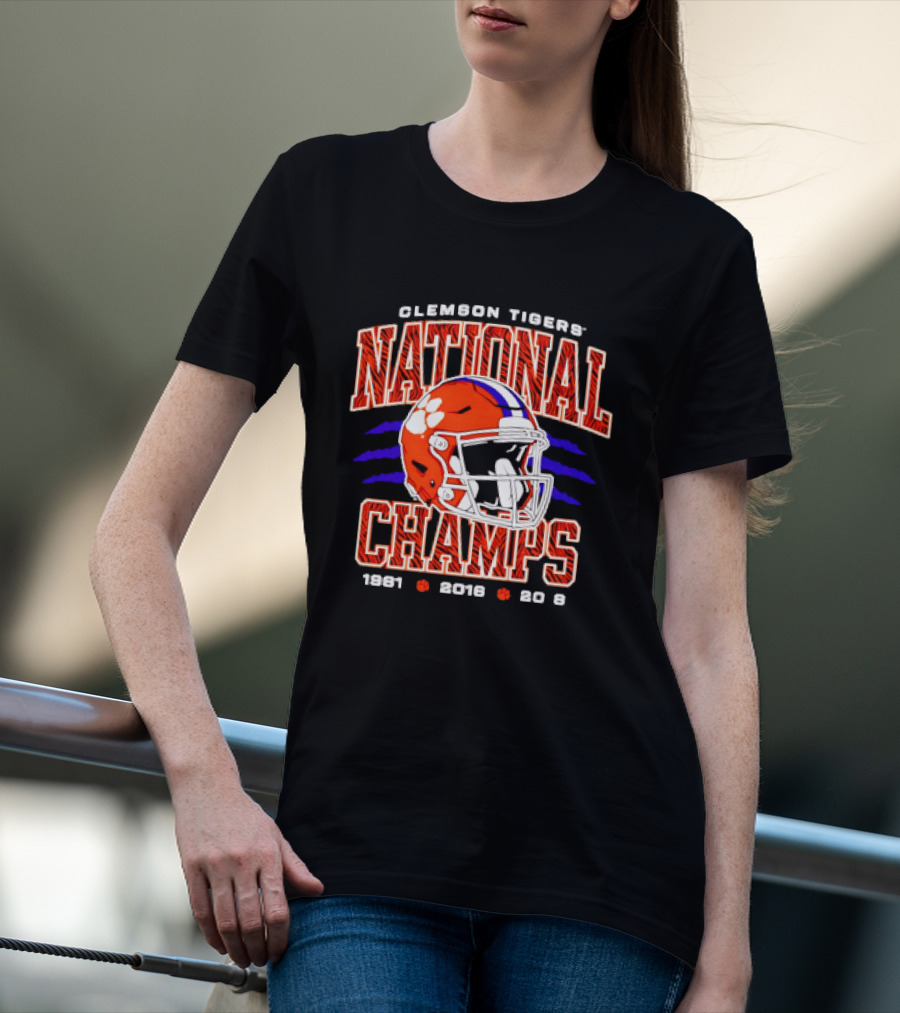 Clemson Tigers National Champs 1981 2016 2018 Football Helmet T-Shirt