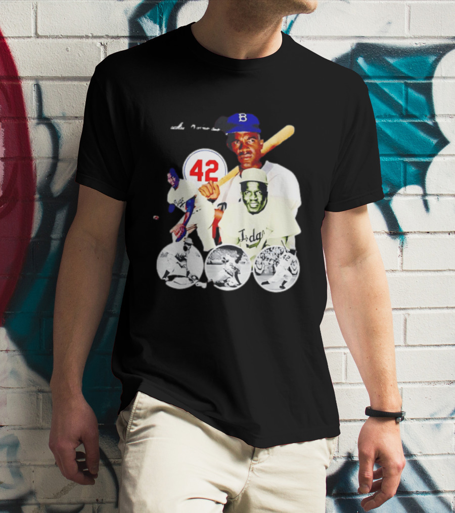 Jackie Robinson Dodgers 42 Baseball Legend Iconic Player Collage T-Shirt