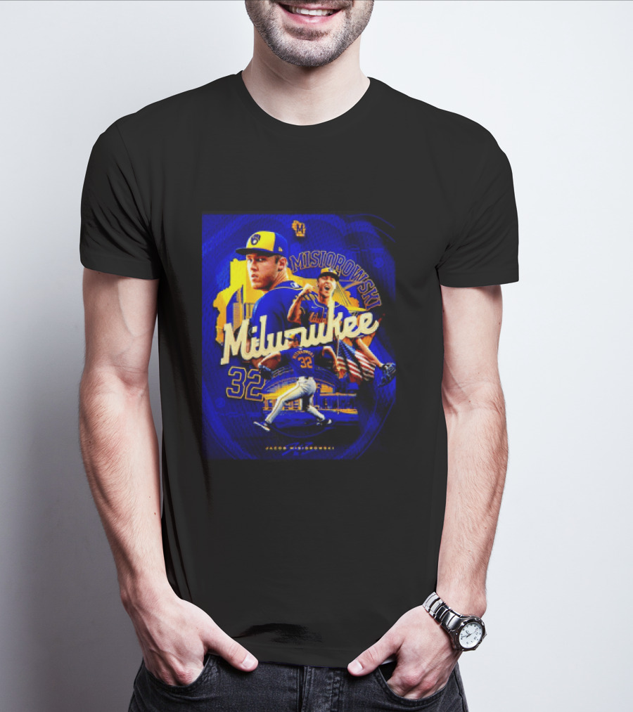 Jacob Misiorowski Milwaukee Brewers Number 32 Baseball Pitcher Milwaukee Skyline T-Shirt