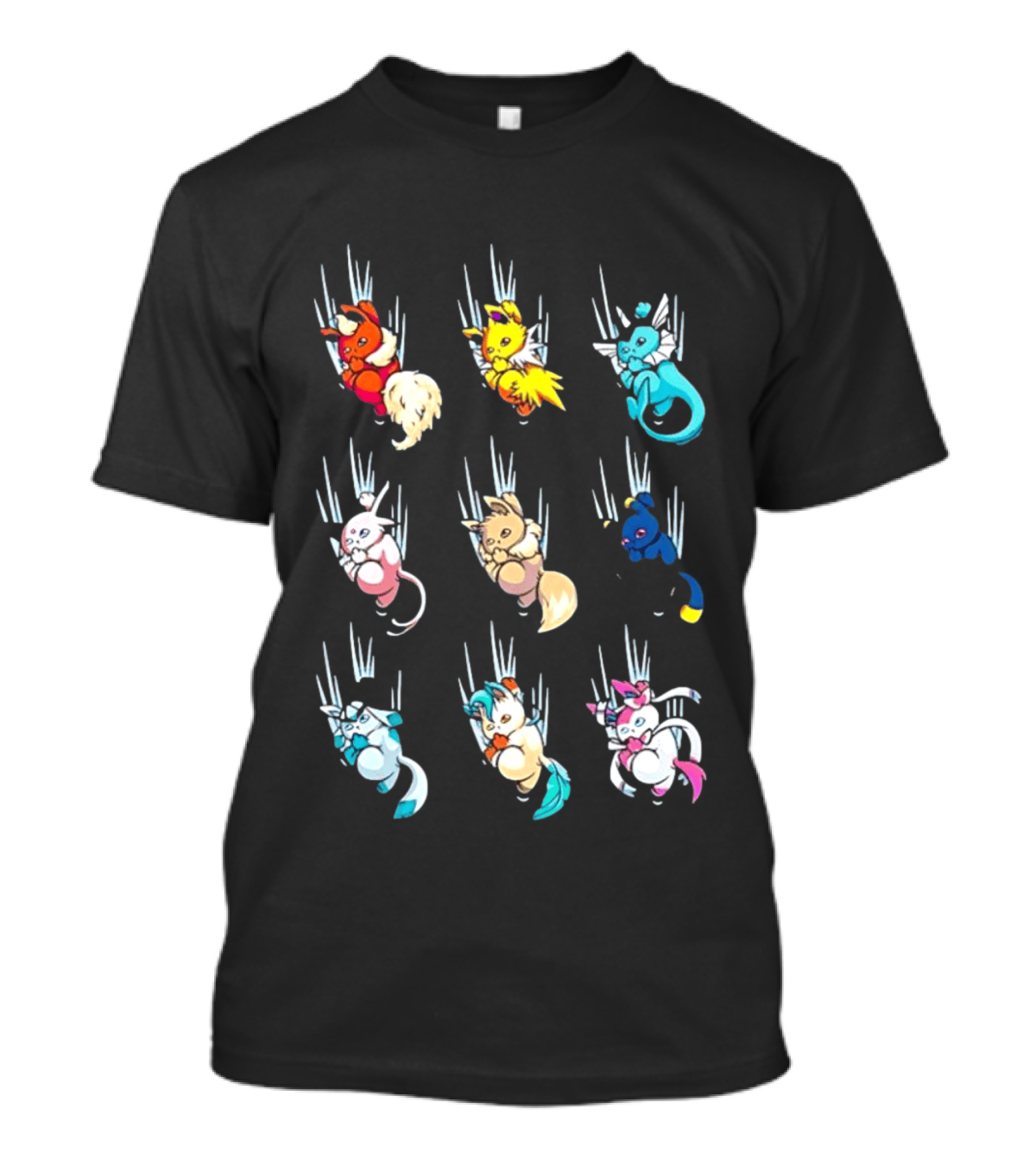 Eevee Eeveelution Team Falling Down Pikachu Evolution T-Shirt