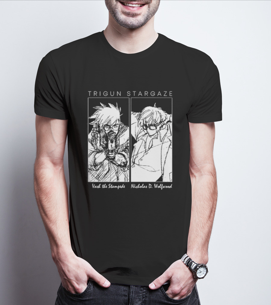 Trigun Stargaze Vash The Stampede Nicholas D. Wolfwood Manga T-Shirt