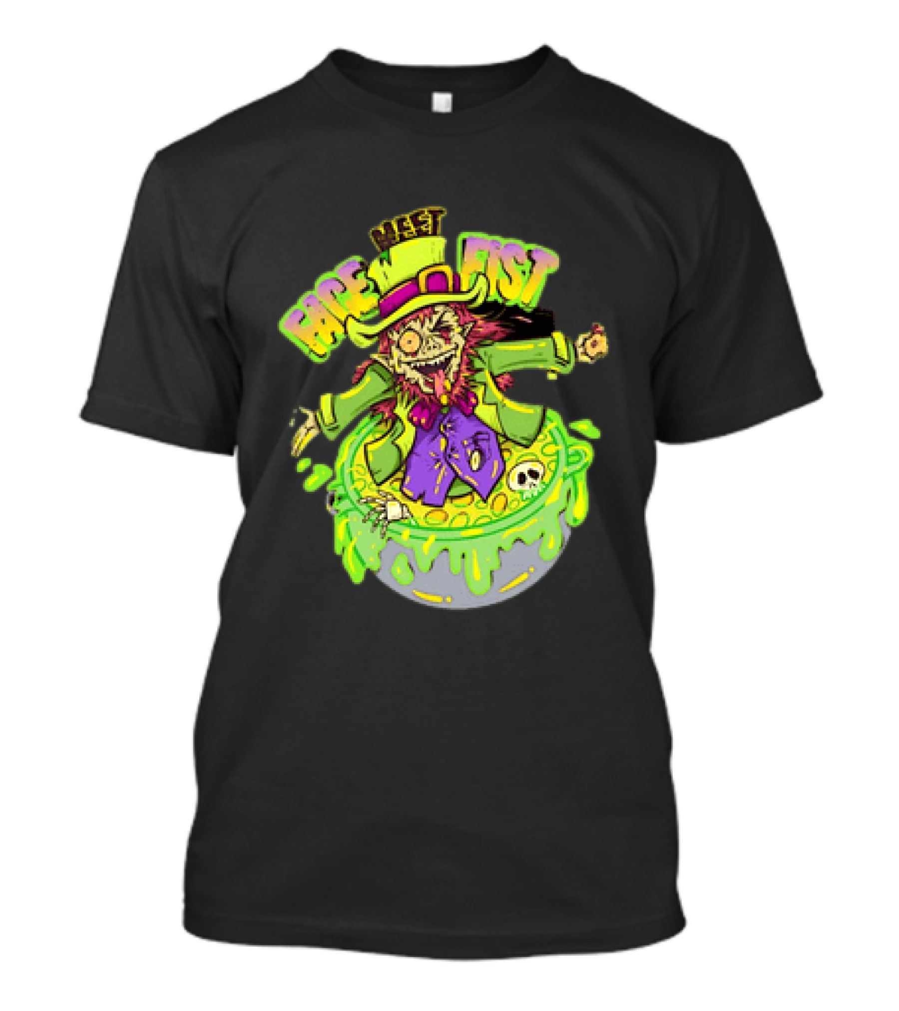 Face Meet Fist Leprechaun St Patrick's Day Cauldron Green Slime Skull T-Shirt