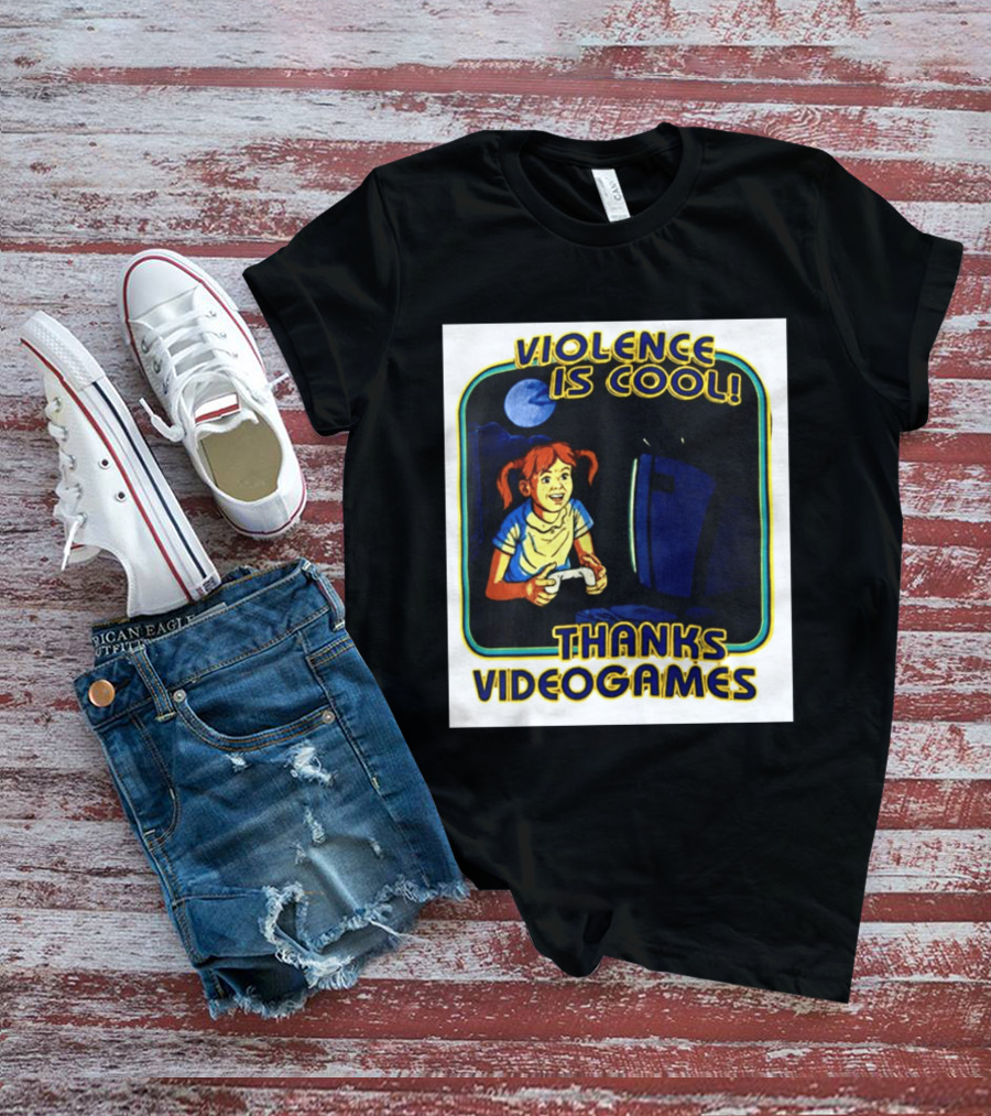 Violence Is Cool Thanks Videogames Retro Gamer Girl Controller Moon T-Shirt