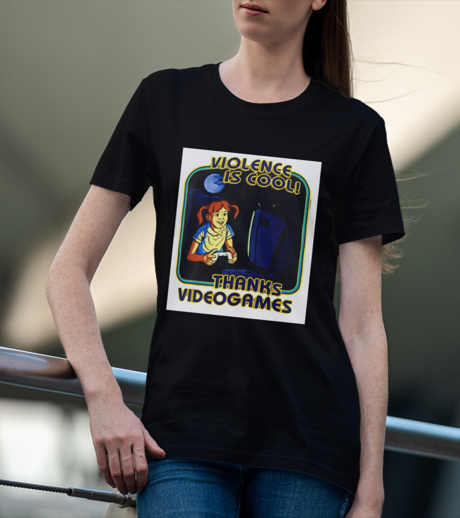 Violence Is Cool Thanks Videogames Retro Gamer Girl Controller Moon T-Shirt