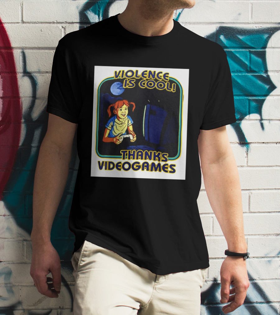Violence Is Cool Thanks Videogames Retro Gamer Girl Controller Moon T-Shirt