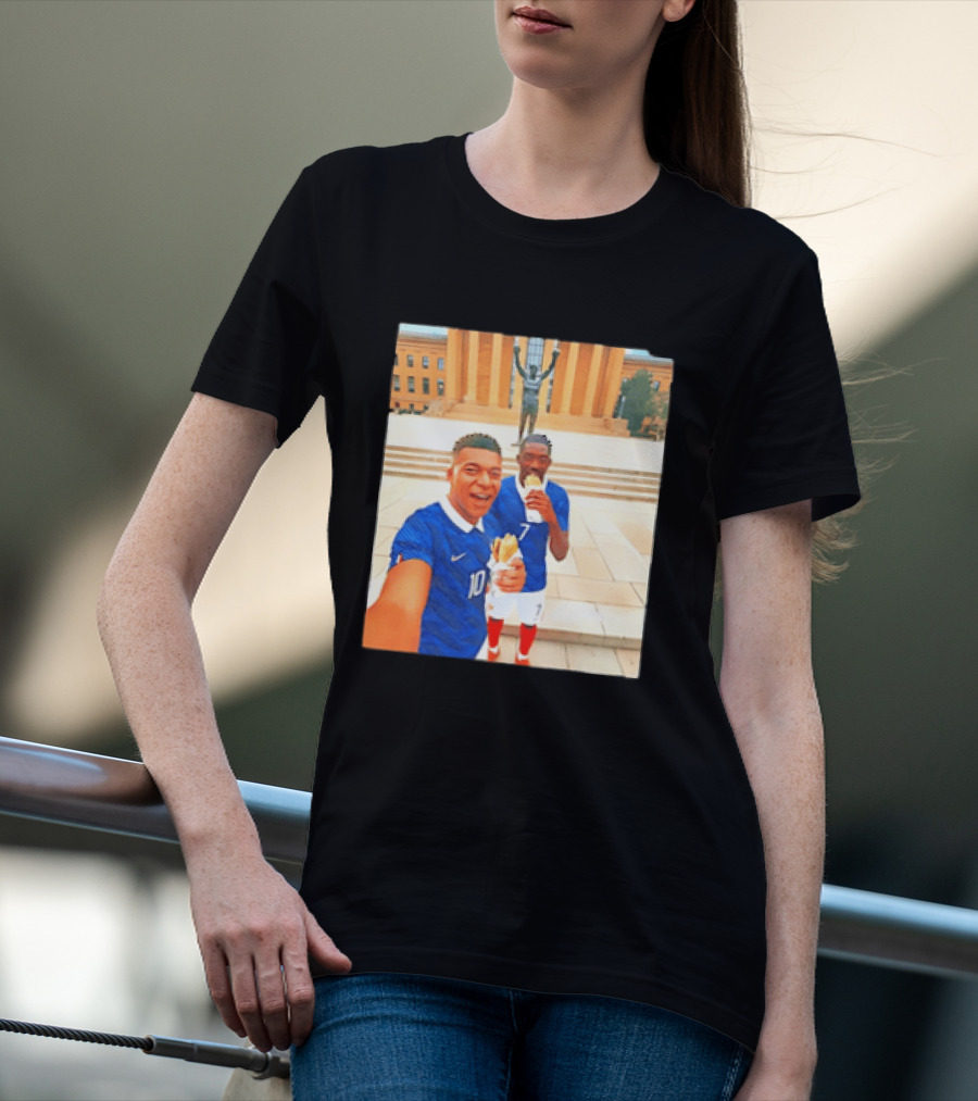 Ousmane Dembele Kylian Mbappe Philadelphia Museum Iconic Pose T-Shirt
