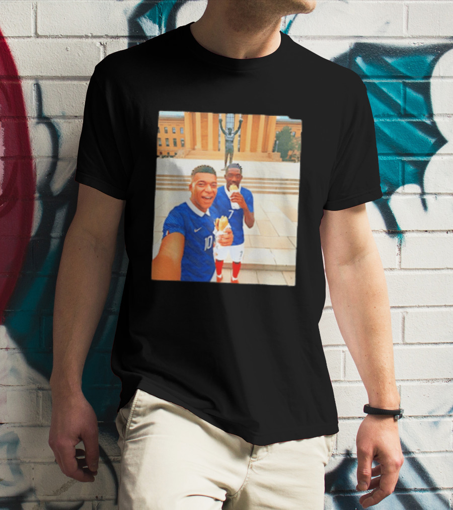Ousmane Dembele Kylian Mbappe Philadelphia Museum Iconic Pose T-Shirt