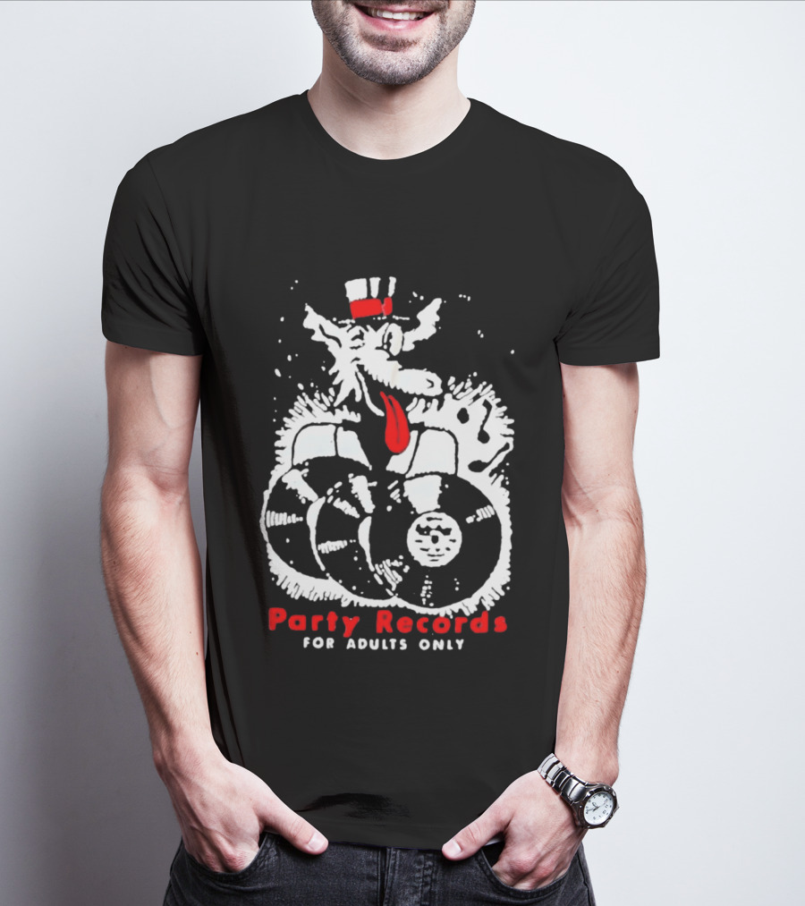 Party Records For Adults Only Wolf Vinyl Spinning T-Shirt